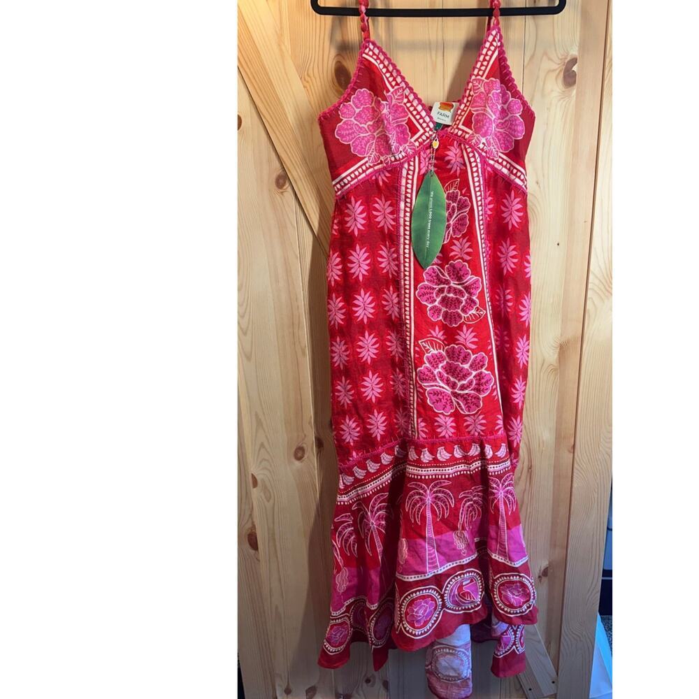 Farm Rio Summer SunriseEmbroidered Linen Maxi Dress NWT- Size L - Picture 6 of 15